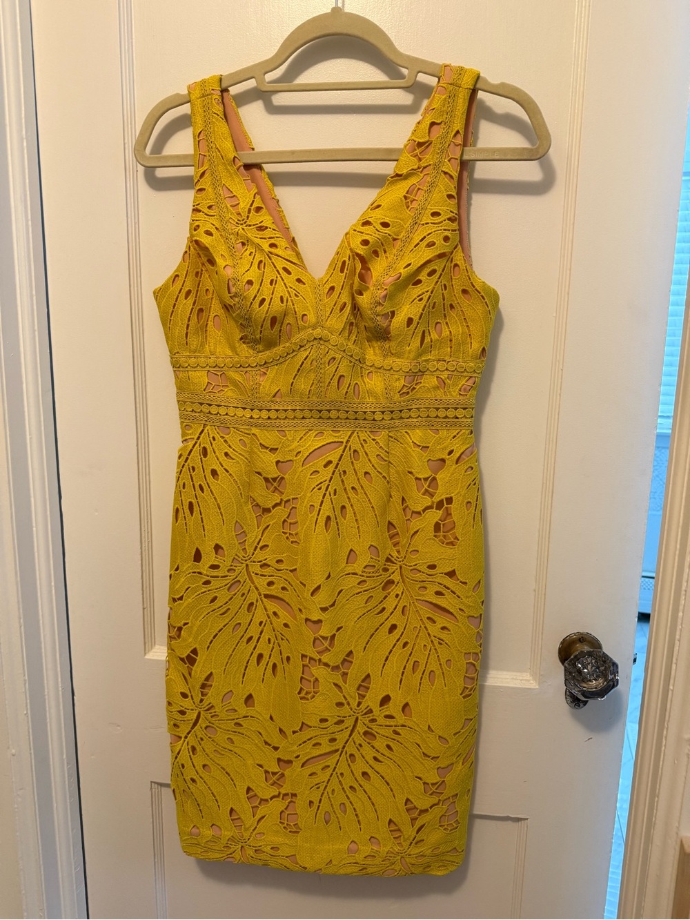 Yellow Lace V-Neck Sheath Dress